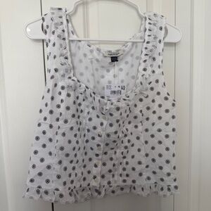 American Eagle White Ruffle Tank Top with Floral Pattern